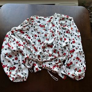 A.L.C. Silk balloon sleeve wrap top